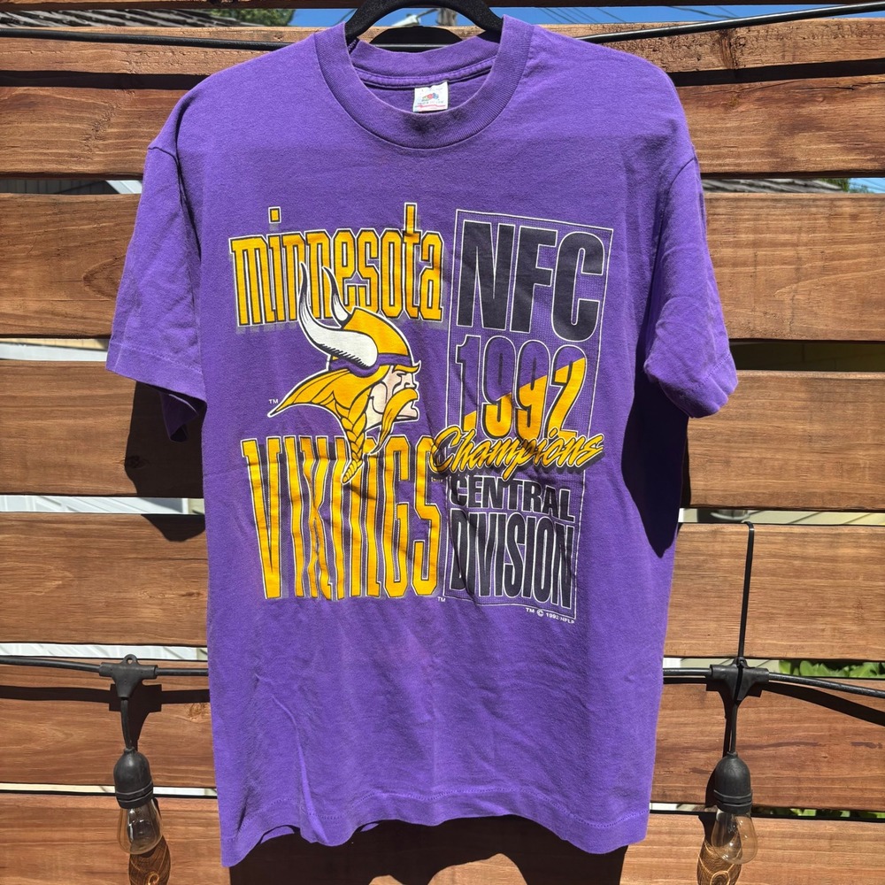Fruit of the Loom Minnesota Vikings T-Shirt Mens L Purple 1992 NFC Champs